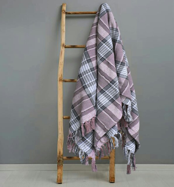 Rackhams Bourbon Check Cotton Tassel Throw - 127cm x 152cm - Pink - image 1