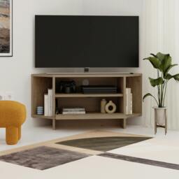 Rackhams Modern Viva Corner TV Unit Shelf up to 36 Inch TVs Push to Open Storage Cabinet, 3 Open Shelf Media Centre 95.7(W)cm - Ash Green - thumbnail 5