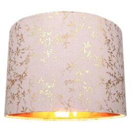 "Rackhams Modern Soft Pink Cotton Fabric 12"" Lamp Shade with Gold Foil Floral Decoration"