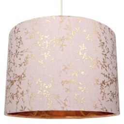 "Rackhams Modern Soft Pink Cotton Fabric 12"" Lamp Shade with Gold Foil Floral Decoration" - thumbnail 2