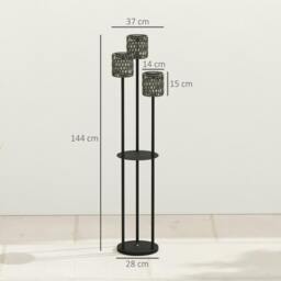 Rackhams 3-Light Solar Rattan Floor Lamp with Shelf, Auto On/Off, Grey - Yes - Steel, PE rattan - Rattan floor lamp - thumbnail 3