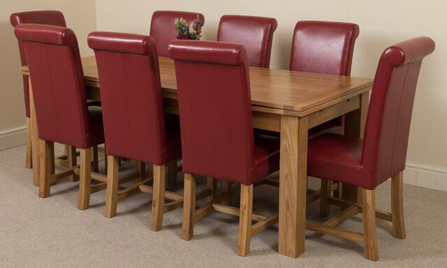 Rackhams Richmond Large Oak Extending Dining Table with Washington Leather Chairs - 8 chairs - Burgundy - image 1