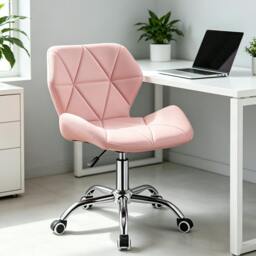 Rackhams Adjustable Lift Leather Office Chair 360° Swivel Computer Desk Chair - Pink - PU+Metal - thumbnail 2
