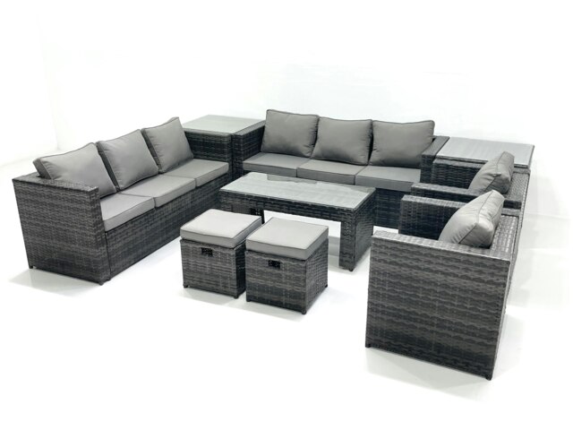 Rackhams Rattan Garden Furniture Sofa Set with Coffee table Armchair 2 Side Tables 2 Small Footstools Dark Grey Mixed - image 1