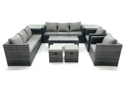Rackhams Rattan Garden Furniture Sofa Set with Coffee table Armchair 2 Side Tables 2 Small Footstools Dark Grey Mixed - thumbnail 2