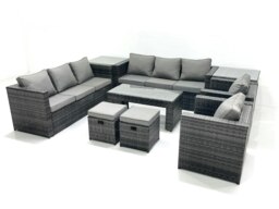 Rackhams Rattan Garden Furniture Sofa Set with Coffee table Armchair 2 Side Tables 2 Small Footstools Dark Grey Mixed - thumbnail 1