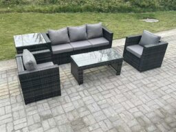 Rackhams Lounge Rattan Sofa Set Outdoor Garden Furniture Oblong Rectangular Coffee Table With 2 Chairs Side Table - thumbnail 2