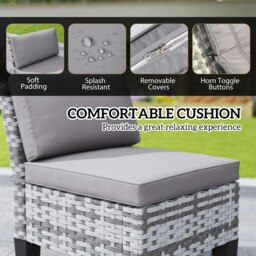 Rackhams 7 PCS Rattan Garden Dining Set with Cushions, Umbrella Hole, Grey - thumbnail 4