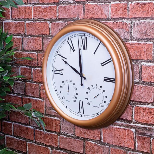 Rackhams Copper Effect Outdoor Clock inc. Humidity & Temp.