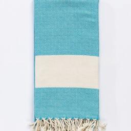 Rackhams Thalia Soft Cotton Hammam Throw - Turquoise on Natural - thumbnail 1
