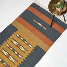 Rackhams Lundi Orange & Blue Kilim Cotton & Jute Rug - 80 x 180 cm - thumbnail 2