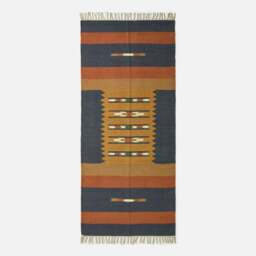Rackhams Lundi Orange & Blue Kilim Cotton & Jute Rug - 80 x 180 cm - thumbnail 3