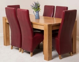 Rackhams Kuba Large Oak Dining Table with 6 Lola Burgundy Leather Chairs - 1 - 6 chairs - Burgundy - thumbnail 2