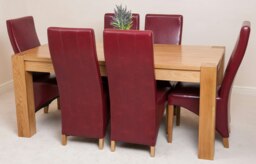 Rackhams Kuba Large Oak Dining Table with 6 Lola Burgundy Leather Chairs - 1 - 6 chairs - Burgundy - thumbnail 3