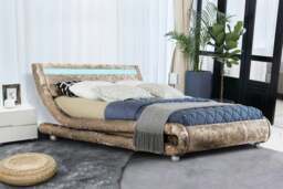 Rackhams Mallorca Crushed Velvet Bed Frame - Luxurious & Plush Statement Piece for Your Bedroom - Brown - 5ft - thumbnail 4