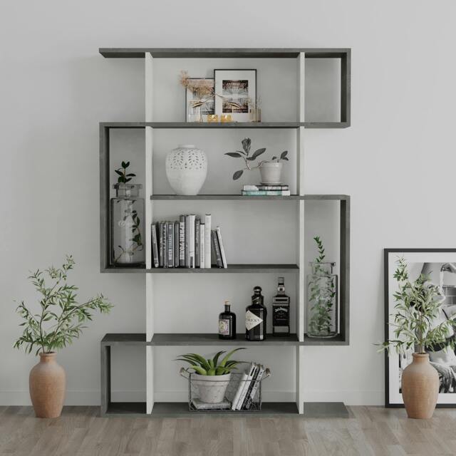 Rackhams Mito Modern Freestanding & Wall Mounted Bookcase Sonoma 5-Tier Display Unit Tall for Home & Office 161cm - Retro Grey Ancient White - image 1