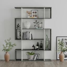 Rackhams Mito Modern Freestanding & Wall Mounted Bookcase Sonoma 5-Tier Display Unit Tall for Home & Office 161cm - Retro Grey Ancient White