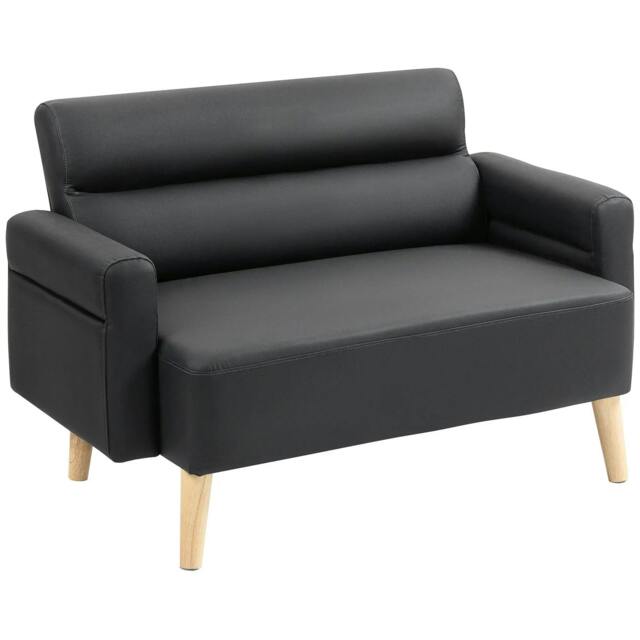 Rackhams Small Faux Leather 2 Seater Sofa Settee - Black