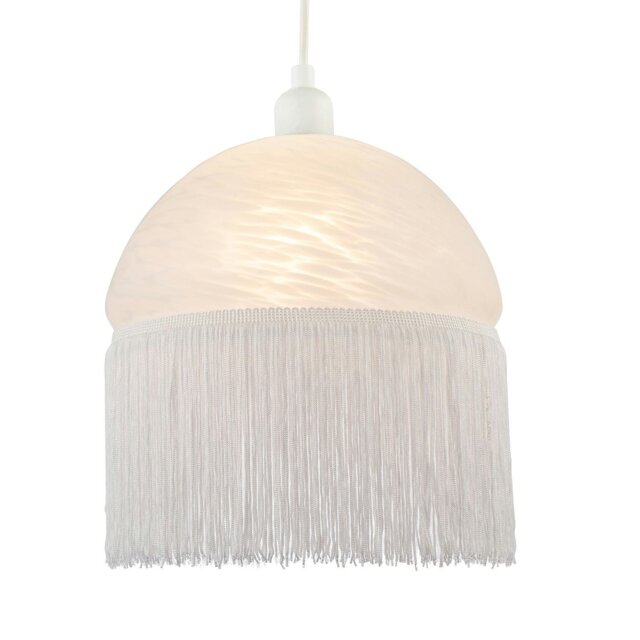 Rackhams Traditional Opal White Domed Glass Pendant Shade with Long Tassels - image 1