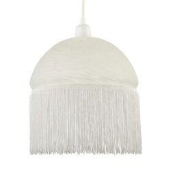 Rackhams Traditional Opal White Domed Glass Pendant Shade with Long Tassels - thumbnail 2