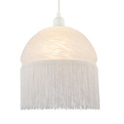 Rackhams Traditional Opal White Domed Glass Pendant Shade with Long Tassels - thumbnail 1