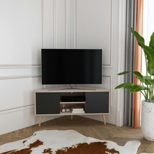 "Rackhams Lesson Corner TV Stand TV Unit TV Cabinet for TVs up to 55"" - Black Alina" - image 1