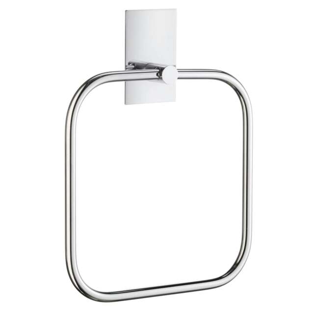 Rackhams Chromed Stainless Steel (W)16.8cm Square Towel Ring Self Adhesive Bathroom Wall Mounted