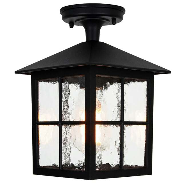 Rackhams Matt Black Die-Cast Aluminium Traditional Lantern Porch Ceiling Light Fitting - image 1