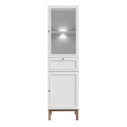 Rackhams Wensley Display Cabinet with 1 Door 1 Drawer and  1 Glass Door in Light Grey and Oak inc LED Lighting - Full Assembly Required - Light Grey  & Oak - Matt - thumbnail 2
