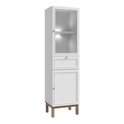Rackhams Wensley Display Cabinet with 1 Door 1 Drawer and  1 Glass Door in Light Grey and Oak inc LED Lighting - Full Assembly Required - Light Grey  & Oak - Matt