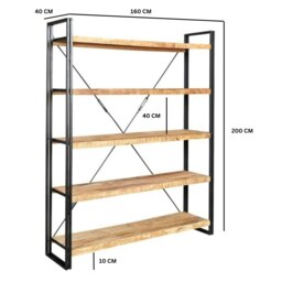 Rackhams Herica Industrial Mintis Extra Large Open Bookcase - Wood - 1 - 160X40X200 CM  (LXDXH) - thumbnail 5