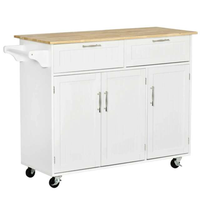 Rackhams Kitchen Island Utility Cart, with 2 Storage Drawers & Cabinets for Dining Room, White - image 1