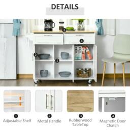 Rackhams Kitchen Island Utility Cart, with 2 Storage Drawers & Cabinets for Dining Room, White - thumbnail 5