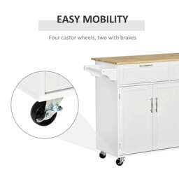 Rackhams Kitchen Island Utility Cart, with 2 Storage Drawers & Cabinets for Dining Room, White - thumbnail 6