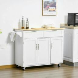 Rackhams Kitchen Island Utility Cart, with 2 Storage Drawers & Cabinets for Dining Room, White - thumbnail 2