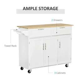 Rackhams Kitchen Island Utility Cart, with 2 Storage Drawers & Cabinets for Dining Room, White - thumbnail 4