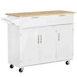 Rackhams Kitchen Island Utility Cart, with 2 Storage Drawers & Cabinets for Dining Room, White - thumbnail 1