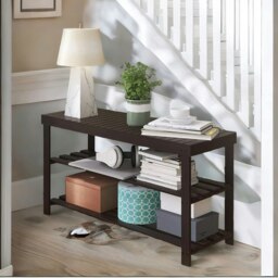 Rackhams Wooden 3 Tier Shoe Storage Bench For Hallway Dark Brown - thumbnail 3