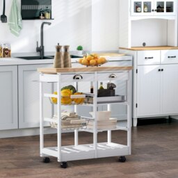 Rackhams Rolling Kitchen Island Trolley, Serving Cart w/ Drawer, Basket White - thumbnail 4
