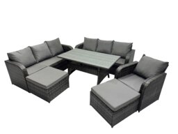Rackhams 9 Seat Outdoor Wicker PE Rattan Garden Furniture Set Dining Table Sofa Set with 2 Big Stool Dark Grey Mixed - thumbnail 2