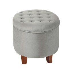 Rackhams Cambridge Tufted Round Storage Ottoman Footstool - Dove Grey - Dove Grey - thumbnail 1