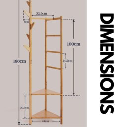 Rackhams Wooden Coat Rack Stand With 2 Shelves - thumbnail 6