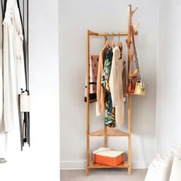 Rackhams Wooden Coat Rack Stand With 2 Shelves - thumbnail 2