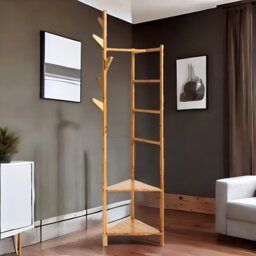 Rackhams Wooden Coat Rack Stand With 2 Shelves - thumbnail 4