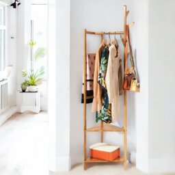 Rackhams Wooden Coat Rack Stand With 2 Shelves - thumbnail 3