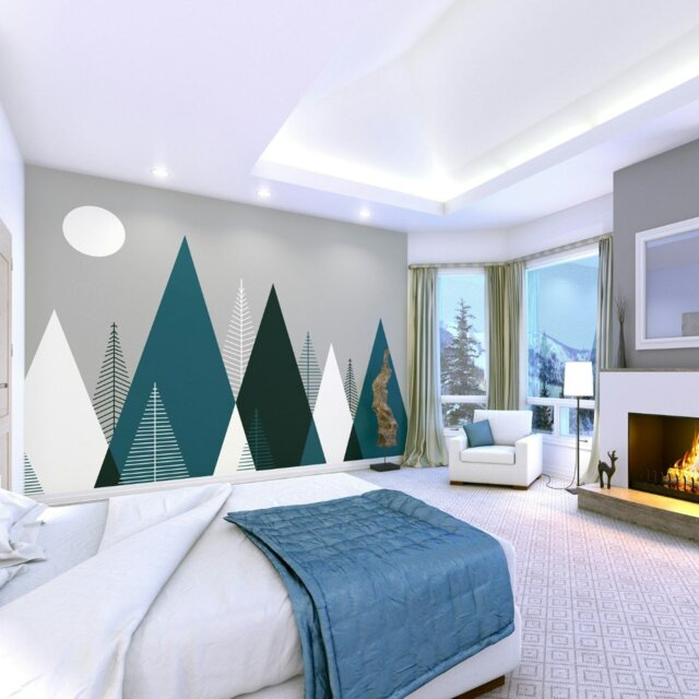 Rackhams Graphic Mountains Wall Mural - Grey & Peacock - Grey & Peacock - Medium - W300cm x H240cm - image 1