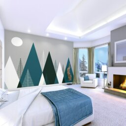 Rackhams Graphic Mountains Wall Mural - Grey & Peacock - Grey & Peacock - Medium - W300cm x H240cm - thumbnail 1