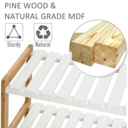 Rackhams 3-Tier Shoe Rack Wood Frame Slatted Shelves Open Storage, Natural - thumbnail 5