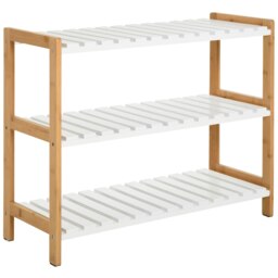 Rackhams 3-Tier Shoe Rack Wood Frame Slatted Shelves Open Storage, Natural - thumbnail 2