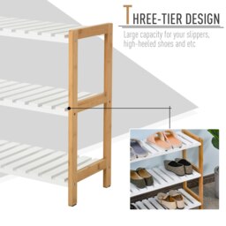 Rackhams 3-Tier Shoe Rack Wood Frame Slatted Shelves Open Storage, Natural - thumbnail 4